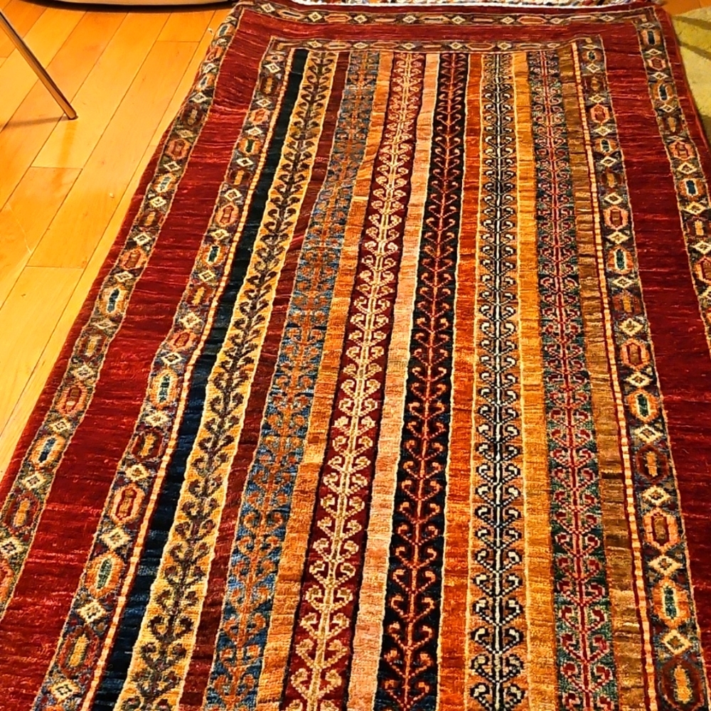 Shaal Design Afghanistan 9 ft long by 2.9 ft wide WOOL runner/ cotton warp.